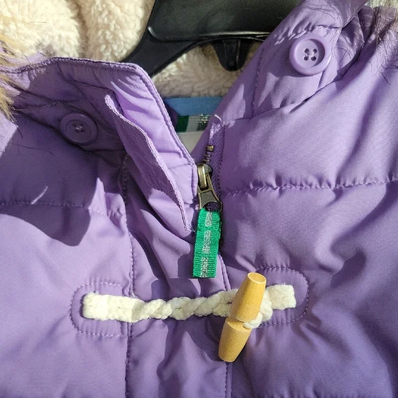 Boden Girls Longline Padded Jacket In Purple with Removable Faux Fur Trim Hood - Picture 2 of 11